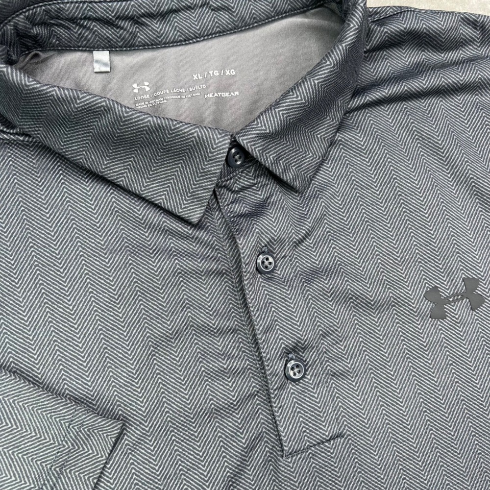Under Armour Golf Polo Shirt Mens XL Gray Herringbone Print Performance Stretch